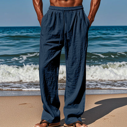 👖 50% RABATT NU!🌿 Herr Andningsbar Linne Byxor – Lättviktig Sommar Slapp Passform – Justerbar Dragkedja Midja – Casual Strand Byxor 🏖️