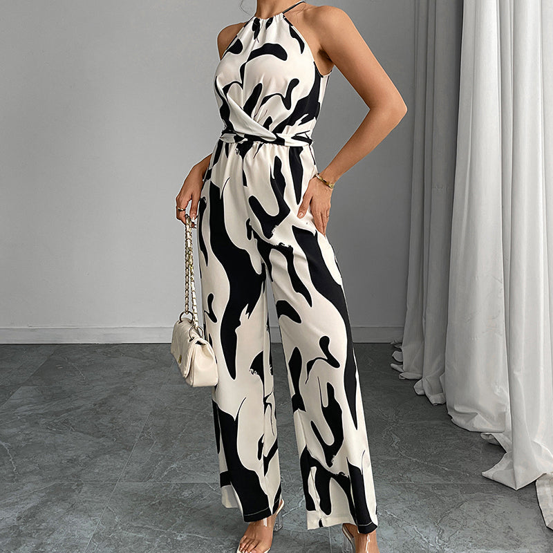 💥Modig färgblockerad halterneck-jumpsuit