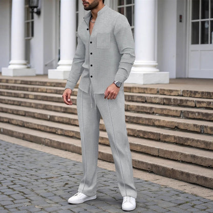 🎁2026 Nyheter 50 % RABATT💥Herrkläder, vardagligt våffelskjortor och byxor, 2-delars set