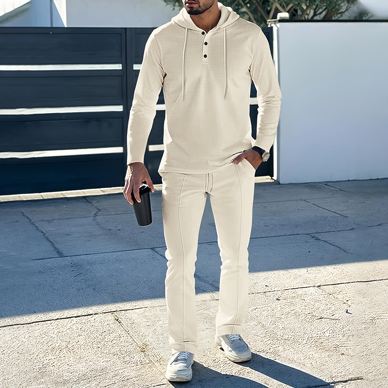 Huvtröja i enfärgat material för herr, 2-delat set