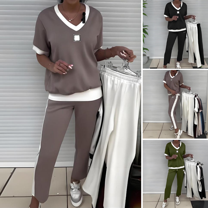 👚 50% RABATT! 🌸 Casual V-ringad Topp & Byxor för Kvinnor – Bekväm Passform, Avslappnad Stil & Perfekt För Vardagsbruk 💃