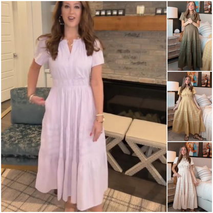 🔥🎁Nyhet 50 % RABATT🔥🔥Kortärmade V-neckade långklänningar för kvinnor med kort ärm👗