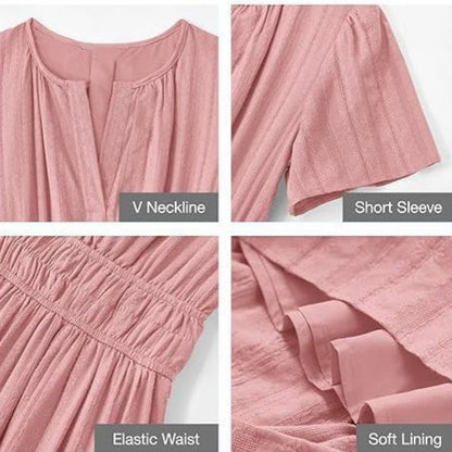 🔥🎁Nyhet 50 % RABATT🔥🔥Kortärmade V-neckade långklänningar för kvinnor med kort ärm👗