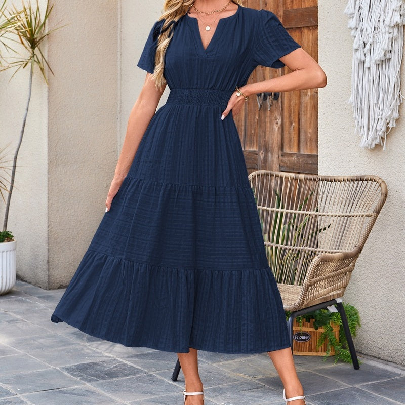 🔥🎁Nyhet 50 % RABATT🔥🔥Kortärmade V-neckade långklänningar för kvinnor med kort ärm👗