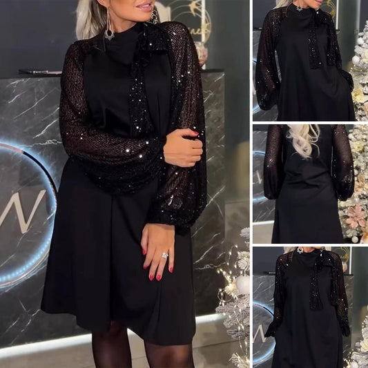 ✨💋Glittrande patchworkklänning med paljetter för kvinnor🥂