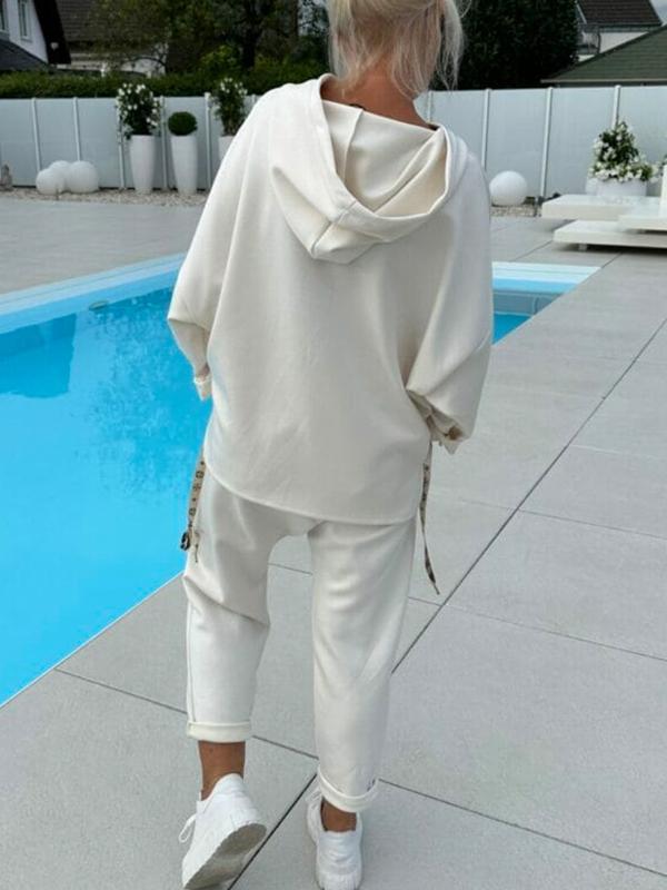 🔥🎁Nyhet 50 % RABATT🔥🍁 Kvinnors enfärgad tvådelade set i hoodie