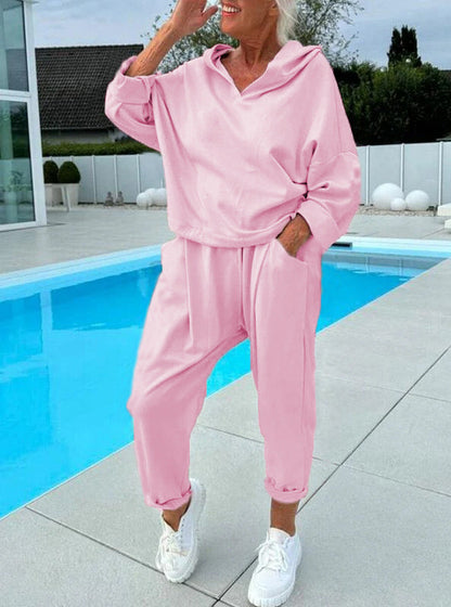 🔥🎁Nyhet 50 % RABATT🔥🍁 Kvinnors enfärgad tvådelade set i hoodie