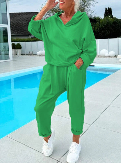 🔥🎁Nyhet 50 % RABATT🔥🍁 Kvinnors enfärgad tvådelade set i hoodie