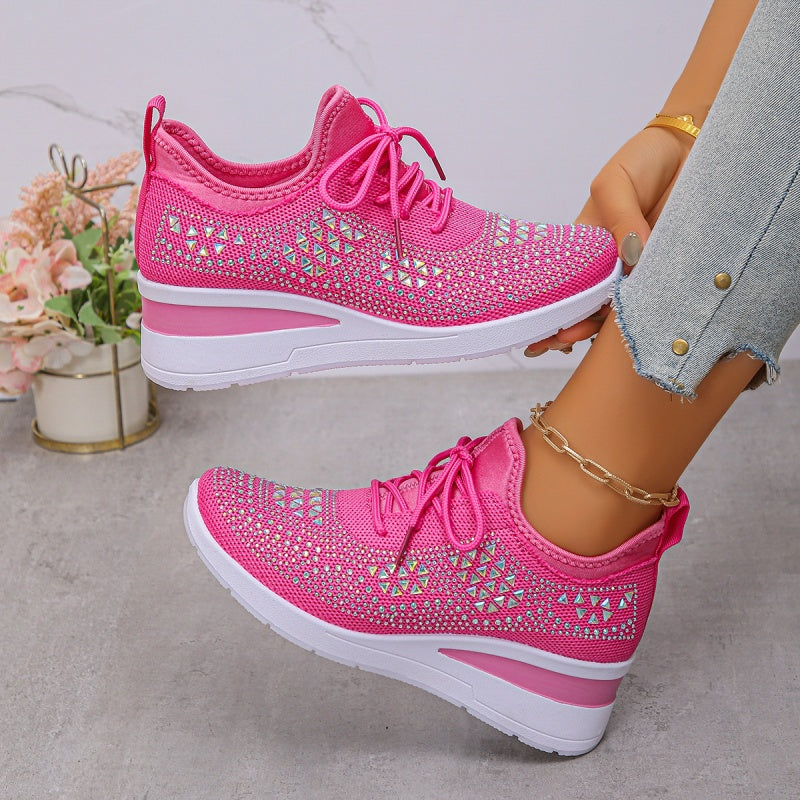 🔥Sista dagen-kampanj 50 % RABATT – Casual dammode, andningsbara korrigering sneakers med strassdekoration