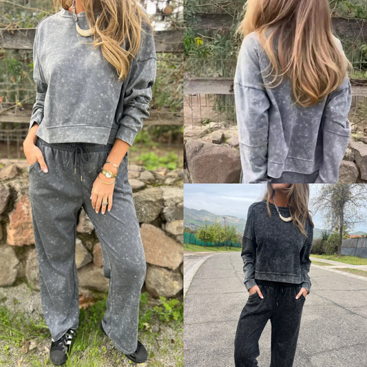 🔥Rea under begränsad tid🔥Set med vintage-tröja och byxor, tvättad