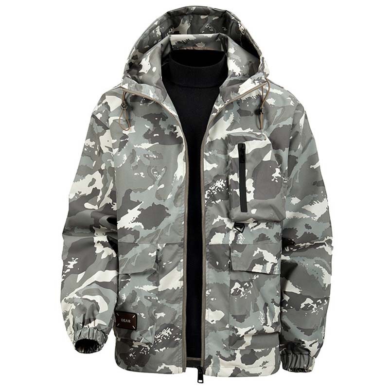Camouflage Huvjacka med Flera Fickor för Herrar