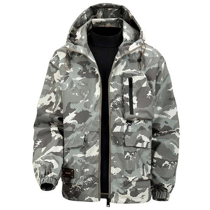 Camouflage Huvjacka med Flera Fickor för Herrar