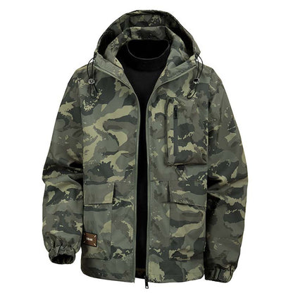 Camouflage Huvjacka med Flera Fickor för Herrar
