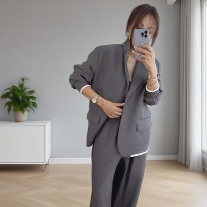 2-delat set med långärmad blazer och vida byxor för damer🔥