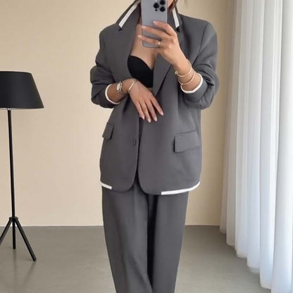 2-delat set med långärmad blazer och vida byxor för damer🔥