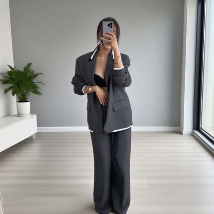 2-delat set med långärmad blazer och vida byxor för damer🔥