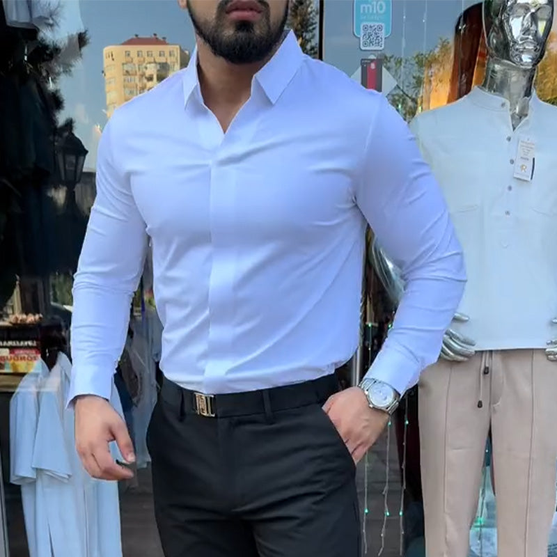 Herrskjorta i slim fit, enfärgad🔥Köp 2 och få fri frakt