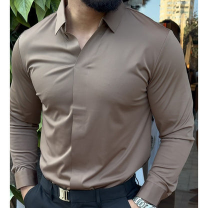 Herrskjorta i slim fit, enfärgad🔥Köp 2 och få fri frakt