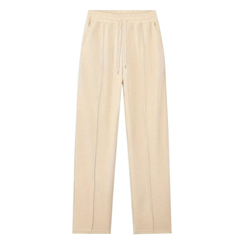 Herrset i Vaffelstickning – Collegetröja & Raka Byxor