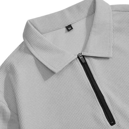 Herrset i Vaffelstickning – Collegetröja & Raka Byxor