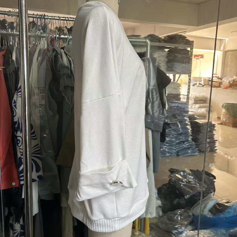 Klassisk enfärgad stickad topp för kvinnor