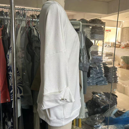 Klassisk enfärgad stickad topp för kvinnor