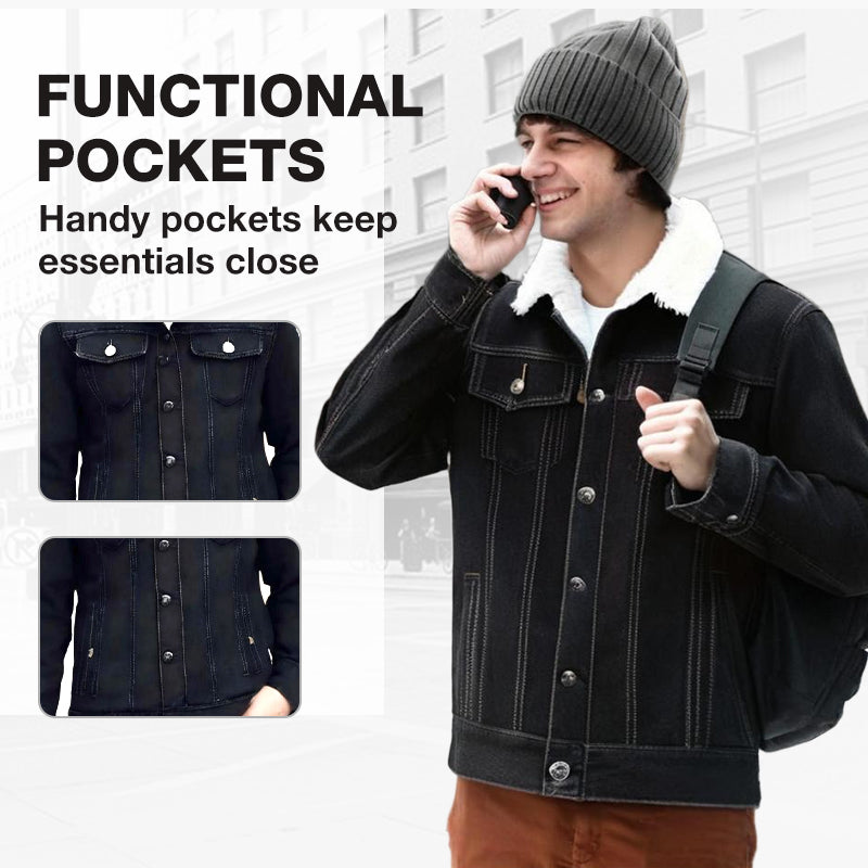 Casual jeansjacka med sherpa-foder för män