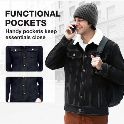 Casual jeansjacka med sherpa-foder för män