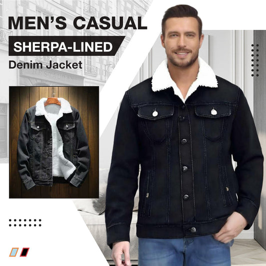 Casual jeansjacka med sherpa-foder för män