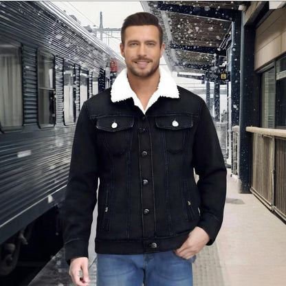 Casual jeansjacka med sherpa-foder för män
