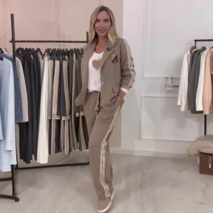 Modeträskad blazer och byxor, 2-delat set