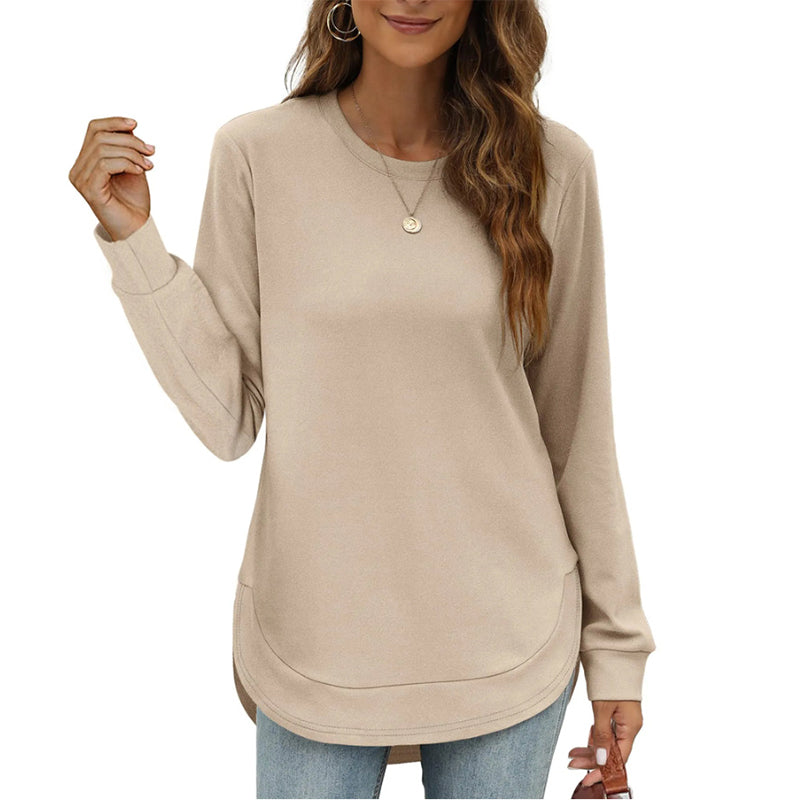 🍂Höstrea 50% RABATT🔥Enfärgade långärmade toppar med hög och låg fåll för dam