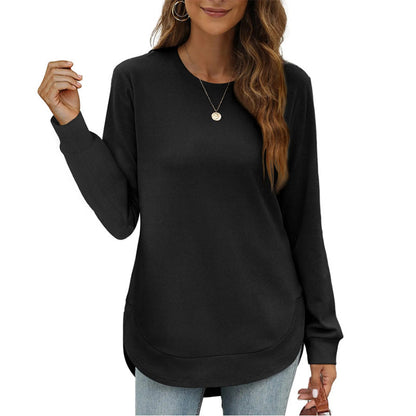 🍂Höstrea 50% RABATT🔥Enfärgade långärmade toppar med hög och låg fåll för dam