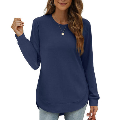 🍂Höstrea 50% RABATT🔥Enfärgade långärmade toppar med hög och låg fåll för dam