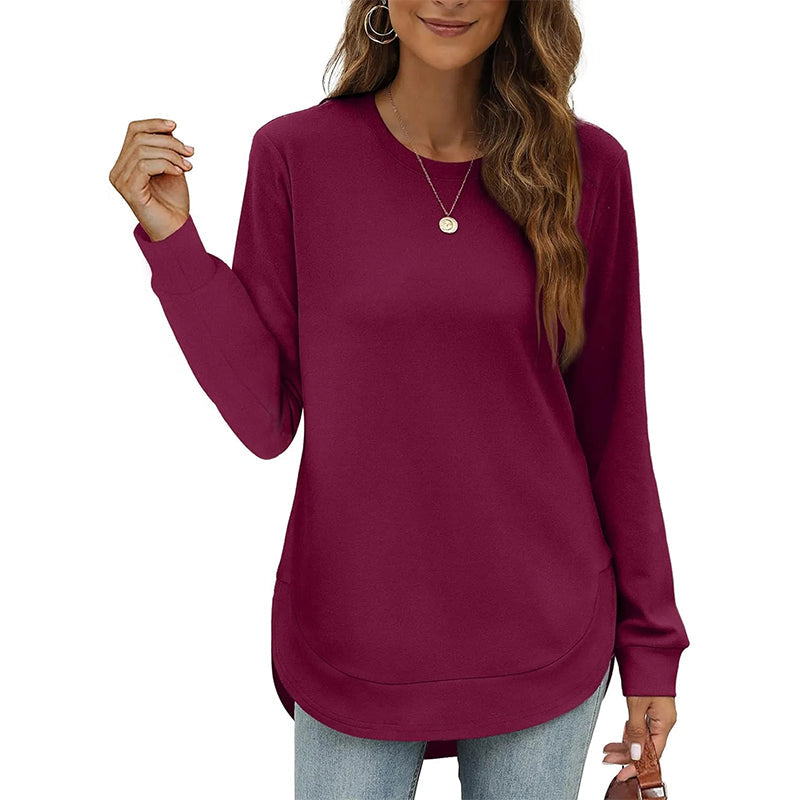 🍂Höstrea 50% RABATT🔥Enfärgade långärmade toppar med hög och låg fåll för dam