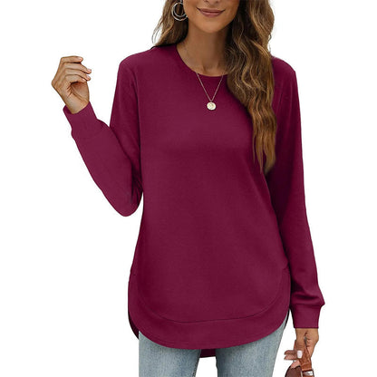 🍂Höstrea 50% RABATT🔥Enfärgade långärmade toppar med hög och låg fåll för dam