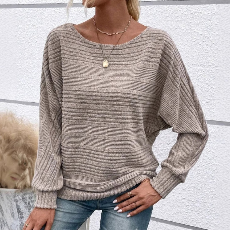 Höstrea – 50 % rabatt🌹Enfärgad rundhalsad randig topp med långa ärmar