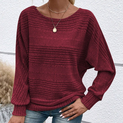 Höstrea – 50 % rabatt🌹Enfärgad rundhalsad randig topp med långa ärmar
