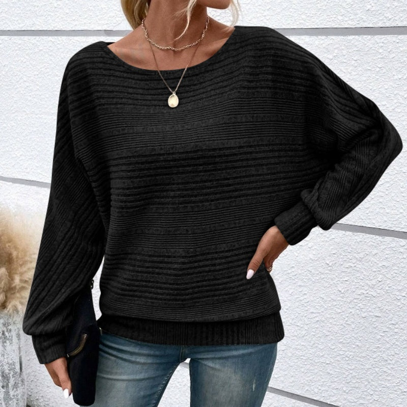 Höstrea – 50 % rabatt🌹Enfärgad rundhalsad randig topp med långa ärmar
