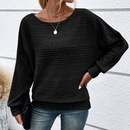 Höstrea – 50 % rabatt🌹Enfärgad rundhalsad randig topp med långa ärmar
