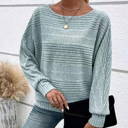 Höstrea – 50 % rabatt🌹Enfärgad rundhalsad randig topp med långa ärmar
