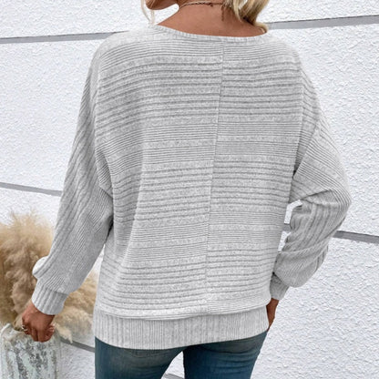 Höstrea – 50 % rabatt🌹Enfärgad rundhalsad randig topp med långa ärmar
