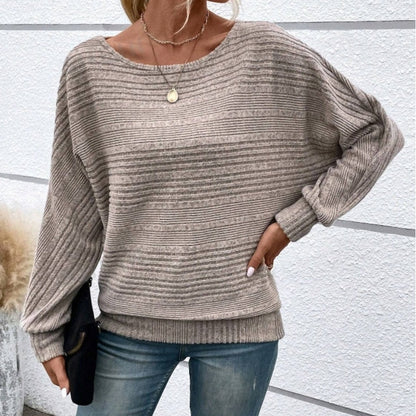 Höstrea – 50 % rabatt🌹Enfärgad rundhalsad randig topp med långa ärmar