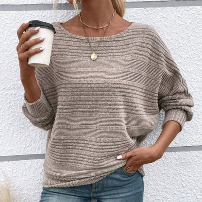Höstrea – 50 % rabatt🌹Enfärgad rundhalsad randig topp med långa ärmar