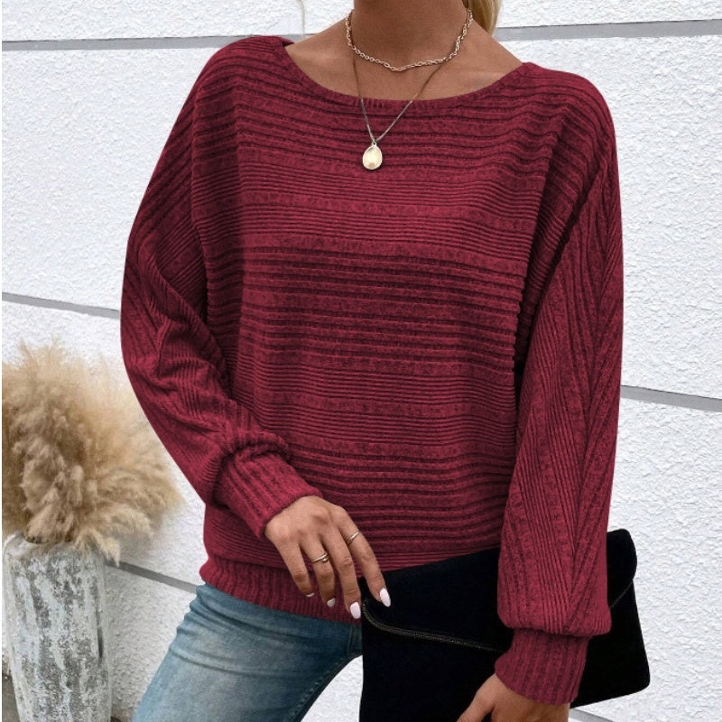 Höstrea – 50 % rabatt🌹Enfärgad rundhalsad randig topp med långa ärmar