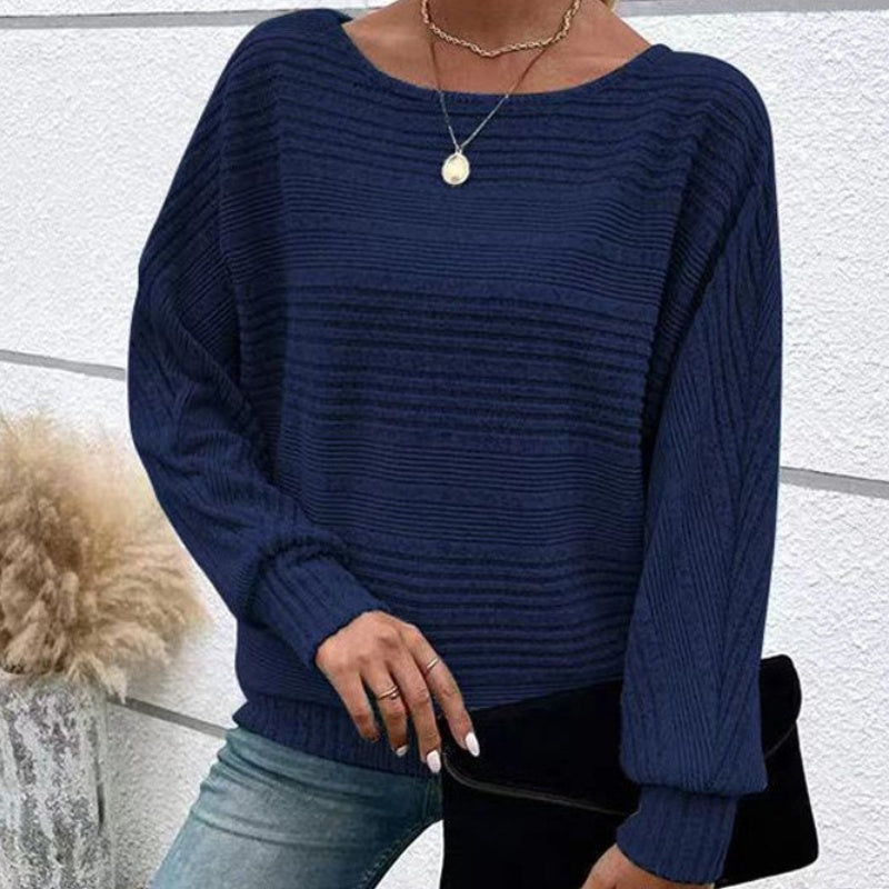 Höstrea – 50 % rabatt🌹Enfärgad rundhalsad randig topp med långa ärmar