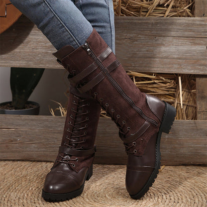 🔥49 % rabatt - Vintage combat boots för damer med snörning och spänne