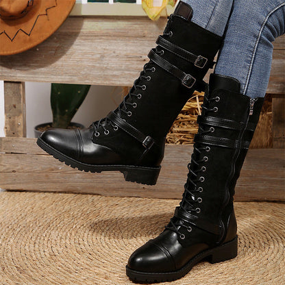 🔥49 % rabatt - Vintage combat boots för damer med snörning och spänne