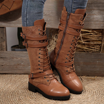🔥49 % rabatt - Vintage combat boots för damer med snörning och spänne