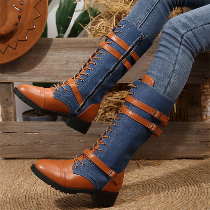 🔥49 % rabatt - Vintage combat boots för damer med snörning och spänne